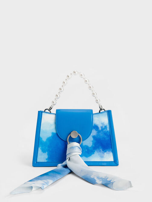 Bolso mini Roza con asa de pedrería y estampado de nubes, Multicolor, hi-res