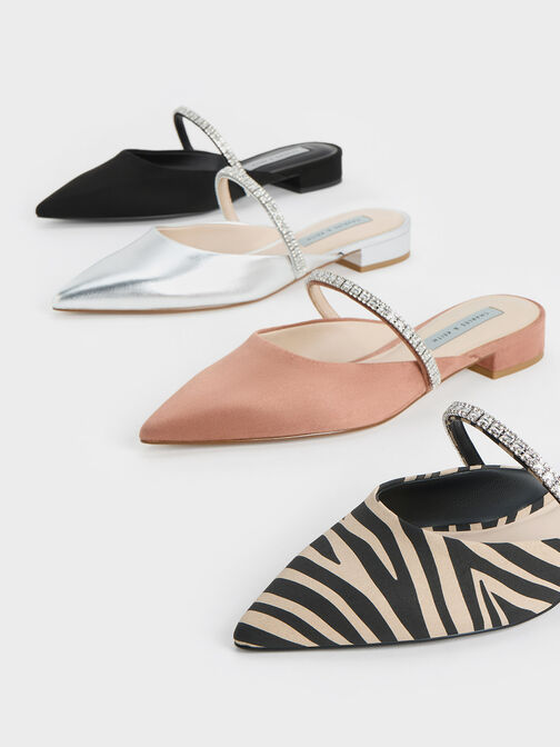 Ambrosia Gem-Embellished Mules, Silver, hi-res