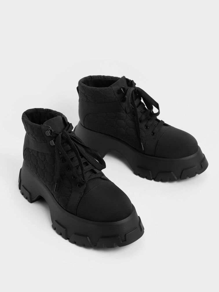 Recycled Polyester High-Top Sneakers, Black, hi-res