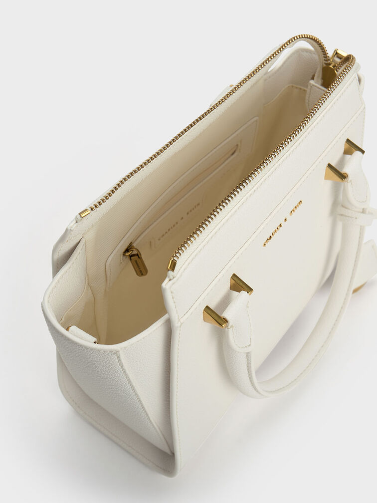 Harper Structured Top Handle Bag, White, hi-res