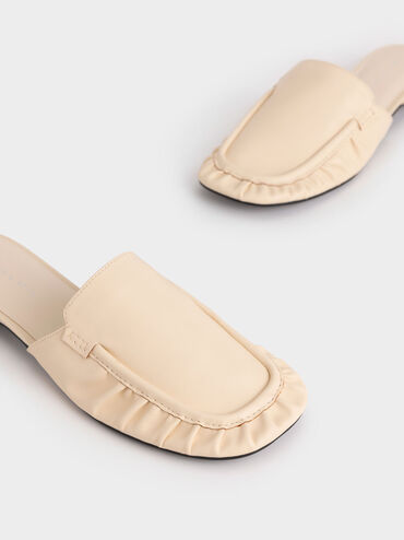 Ruched Block Heel Mules, Chalk, hi-res