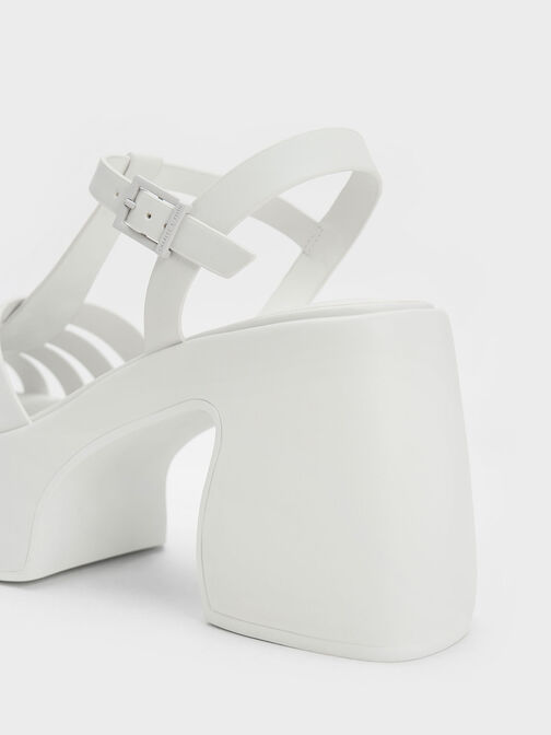 Interwoven Platform Gladiator Sandals, White, hi-res