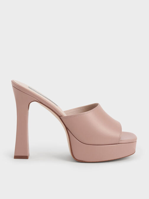 Platform Block Heel Mules, Nude, hi-res