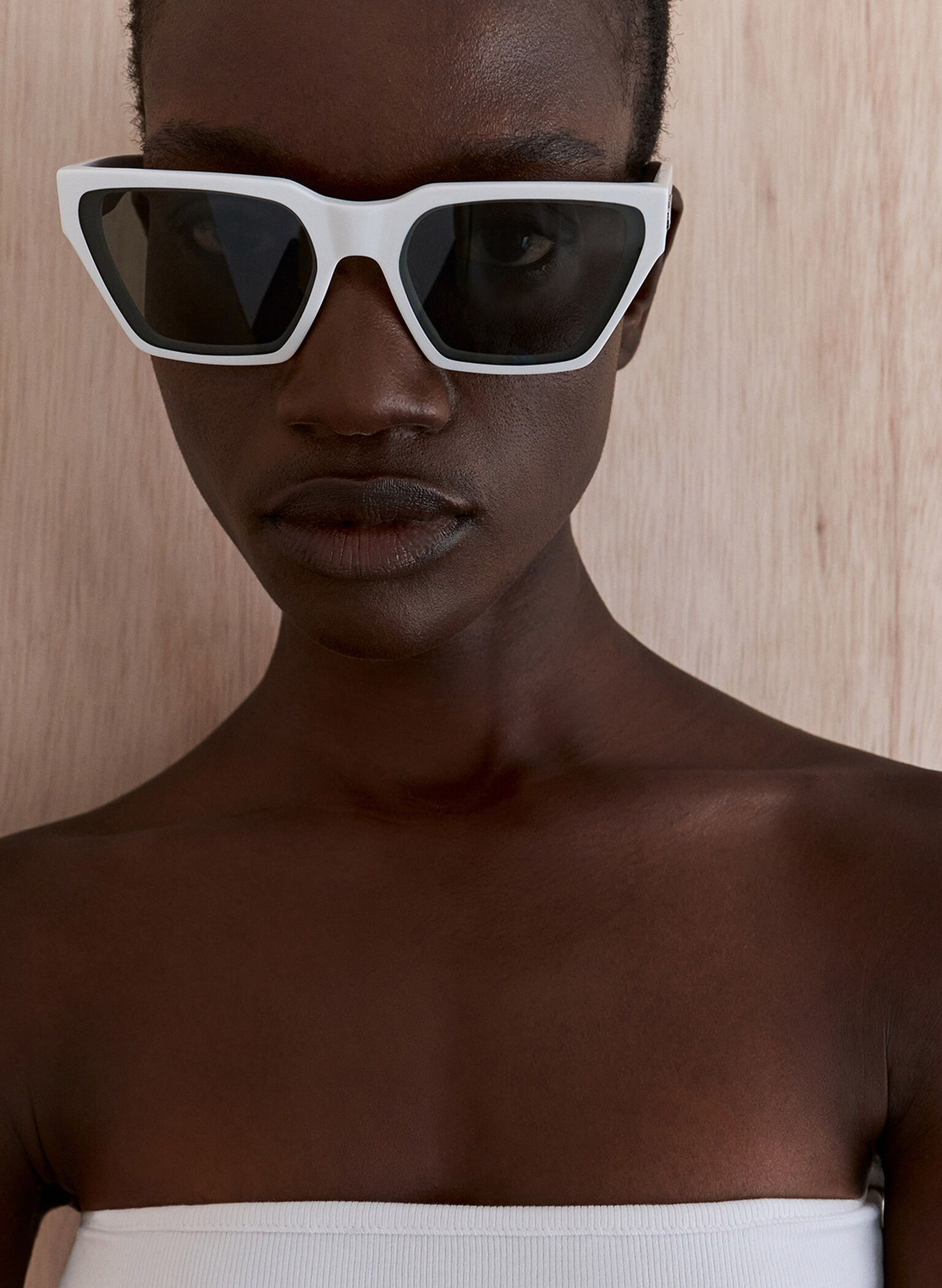 Recycled Acetate Angular Sunglasses, White, hi-res