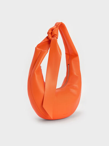 Toni Knotted Crescent Hobo Bag, Orange, hi-res