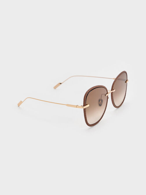 Leather Braided-Rim Butterfly Sunglasses, Chocolate, hi-res