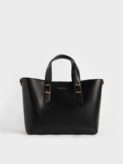 Metallic Accent Double Handle Bag, Black, hi-res