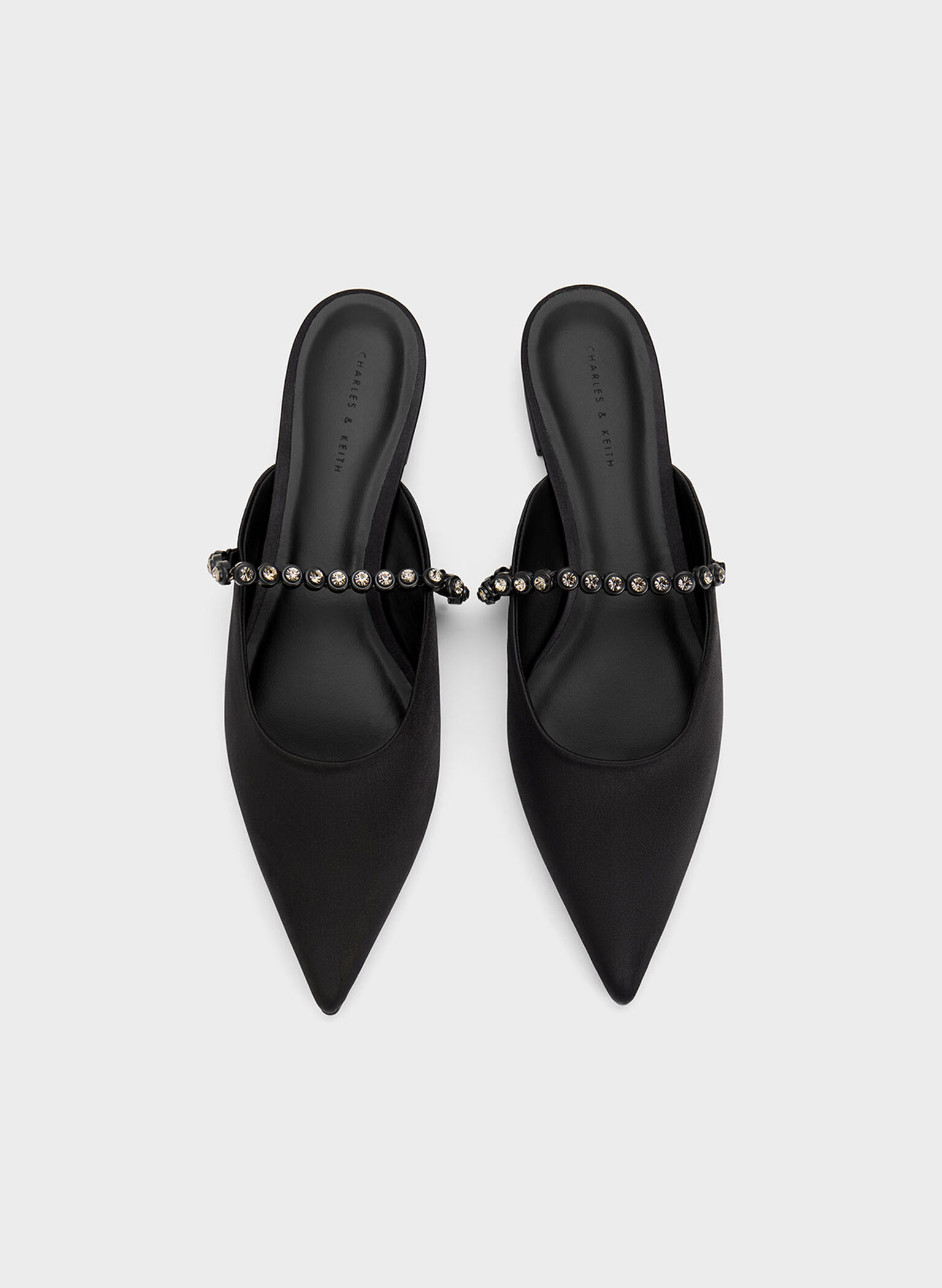 Flores Recycled Polyester Gem-Strap Flat Mules, Black, hi-res