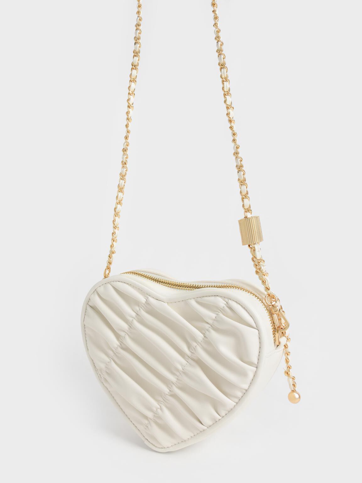 Bead Handle Heart Evening Bag, White, hi-res