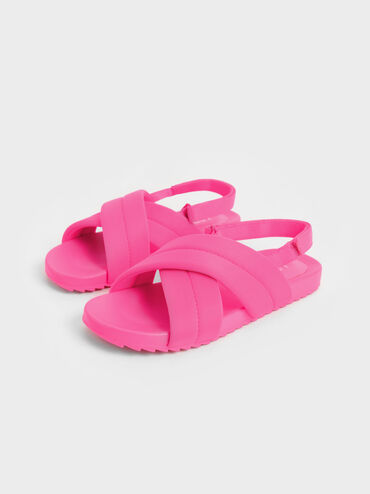 Girls' Padded Back-Strap Sandals, Fuchsia, hi-res