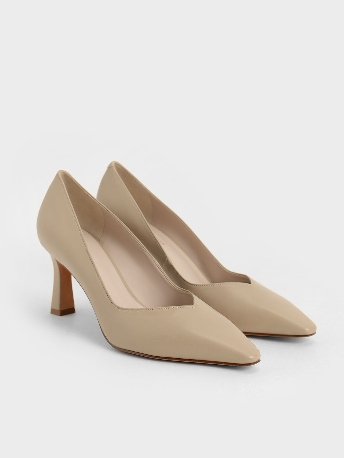 Sweetheart-Cut Pumps, Beige, hi-res