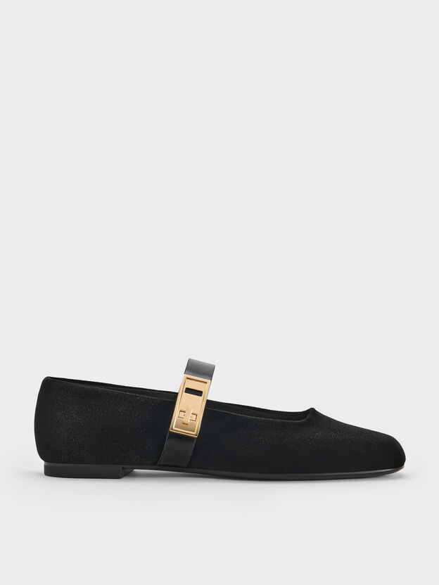 Lando Velvet Mary Jane Flats, Black Textured, hi-res