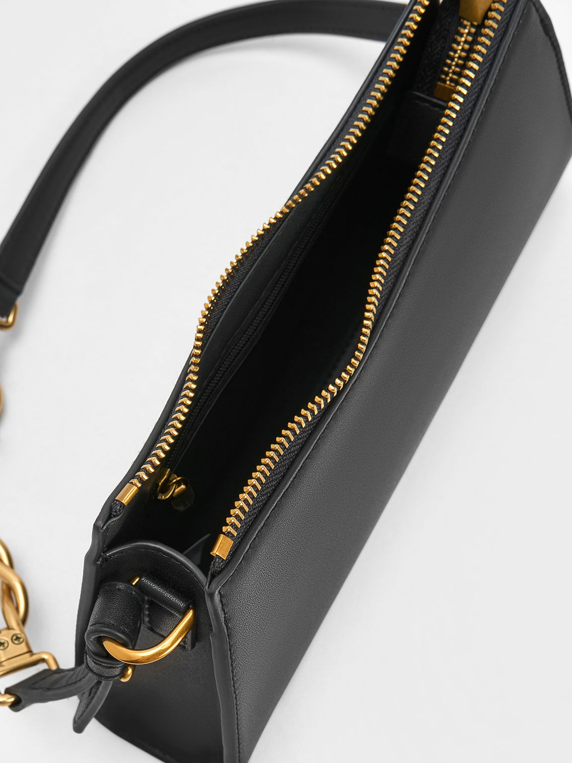 Metallic-Accent Strap Trapeze Bag, Black, hi-res