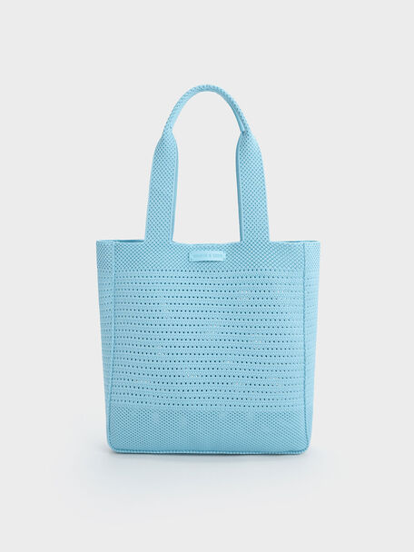 Knitted Tote Bag, Light Blue, hi-res