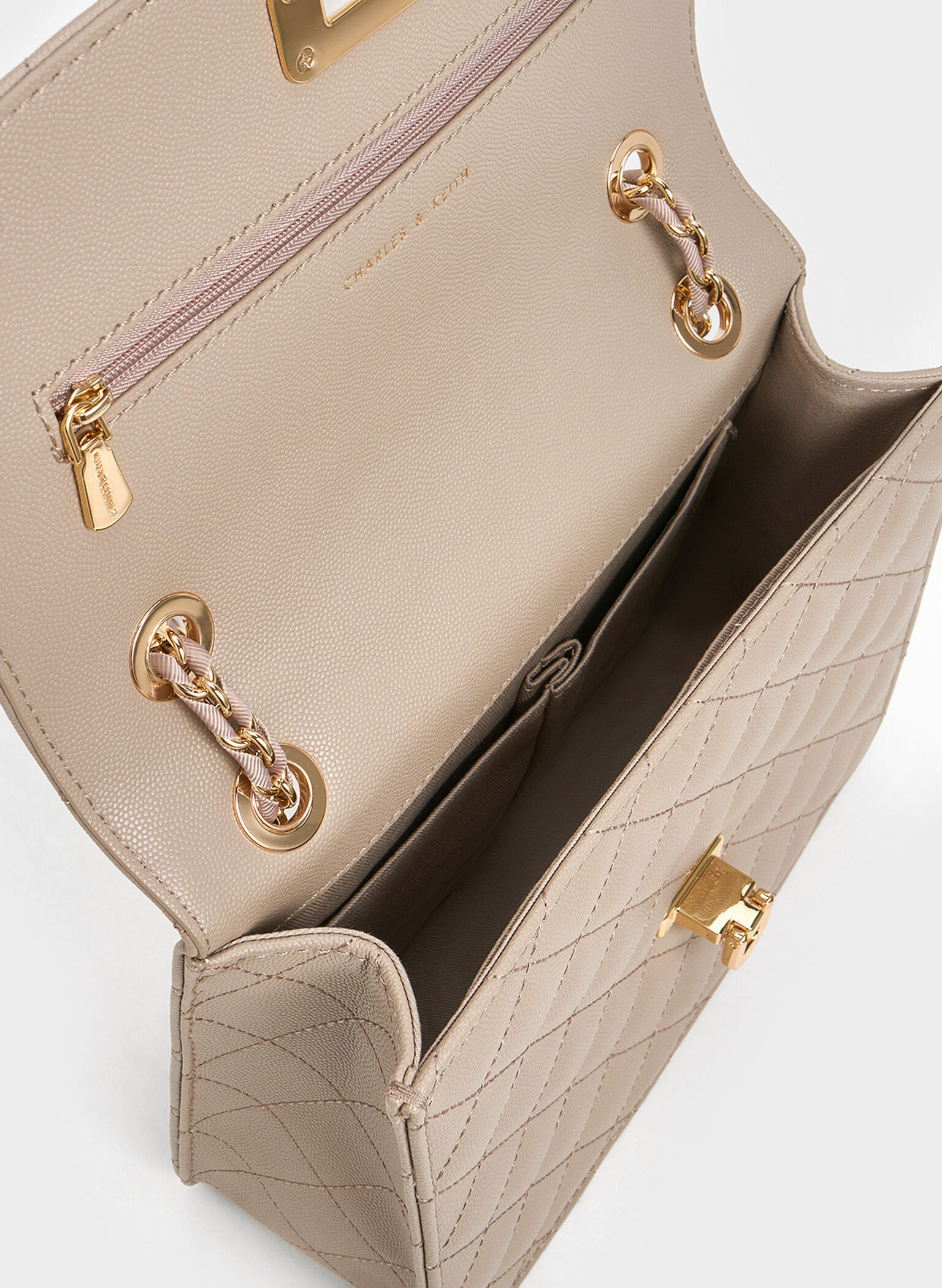 Cressida Quilted Chain Strap Bag, Taupe, hi-res