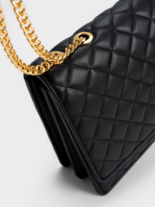 Push-Lock Quilted Crossbody Bag, Black, hi-res