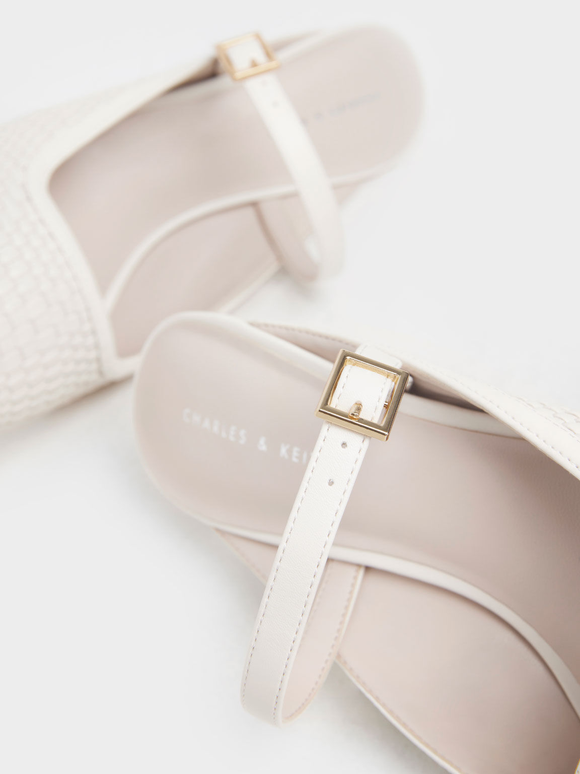 Woven Heeled Mules, Cream, hi-res