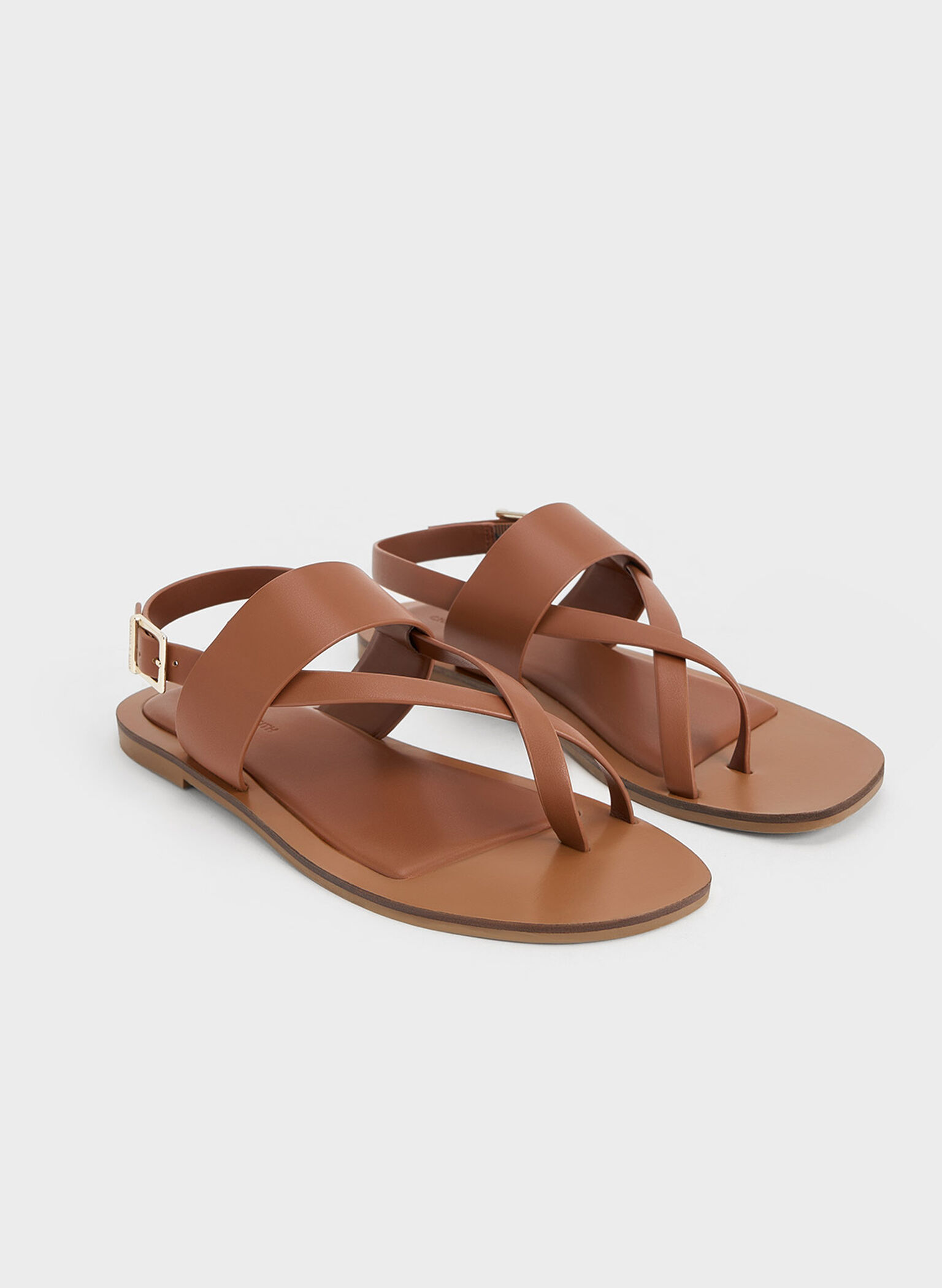 Cognac Toe-Ring Crossover-Strap Sandals - CHARLES & KEITH International