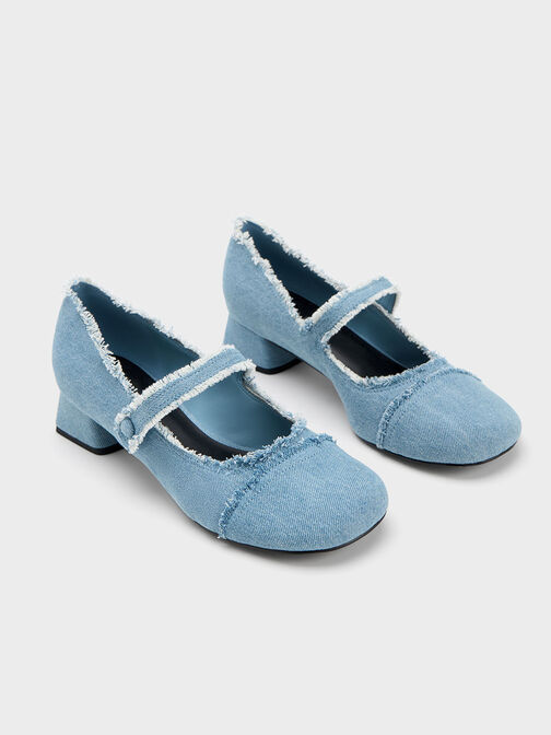 Denim Block Heel Mary Janes, Light Blue, hi-res