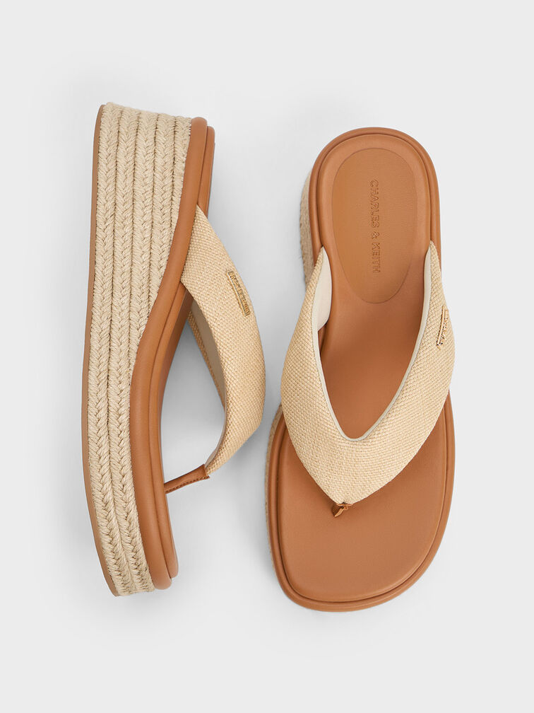 Woven Espadrille Thong Sandals, Sand, hi-res