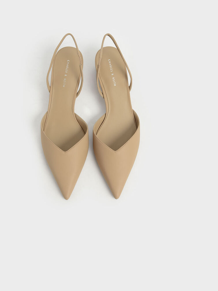 Trapeze Heel Slingback Pumps, Beige, hi-res