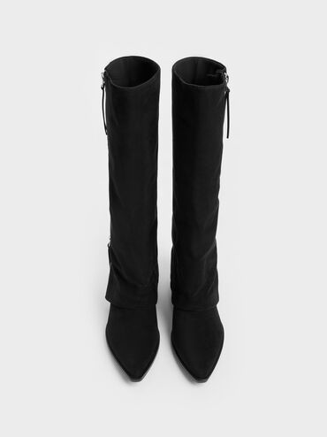Botas altas Aether con cremallera de borla en ante sint&eacute;tico, Negro texturizado, hi-res