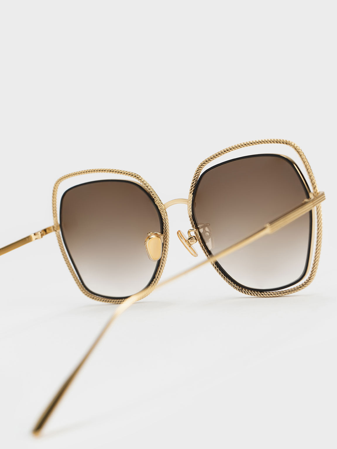 Cut-Out Double-Frame Butterfly Sunglasses, Black, hi-res