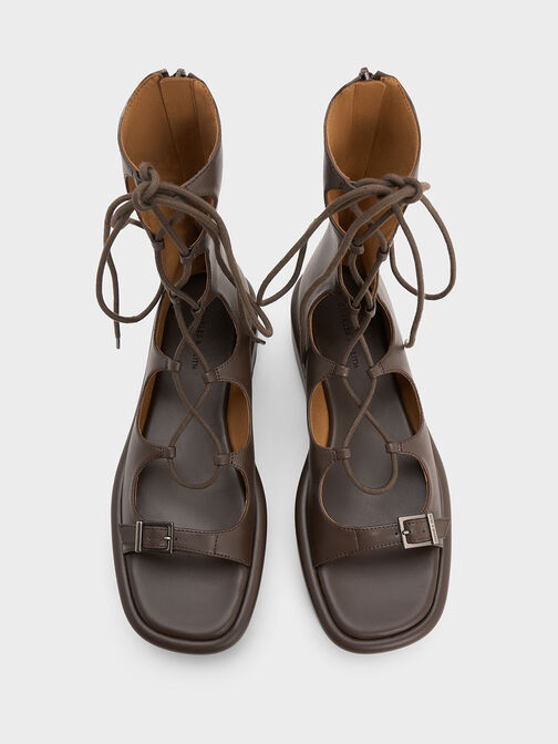 Gladiator Lace-Up Platform Sandals, Dark Brown, hi-res