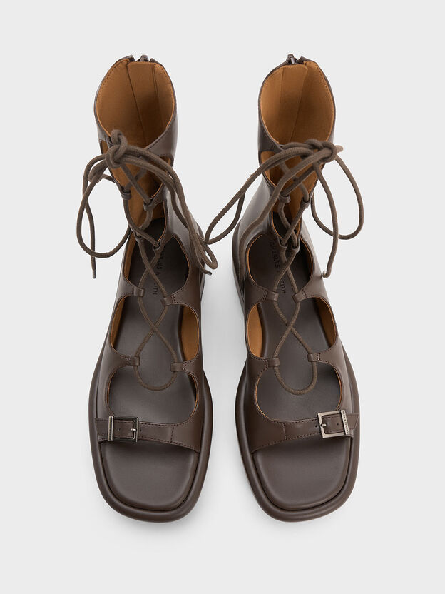 Gladiator Lace-Up Platform Sandals, Dark Brown, hi-res