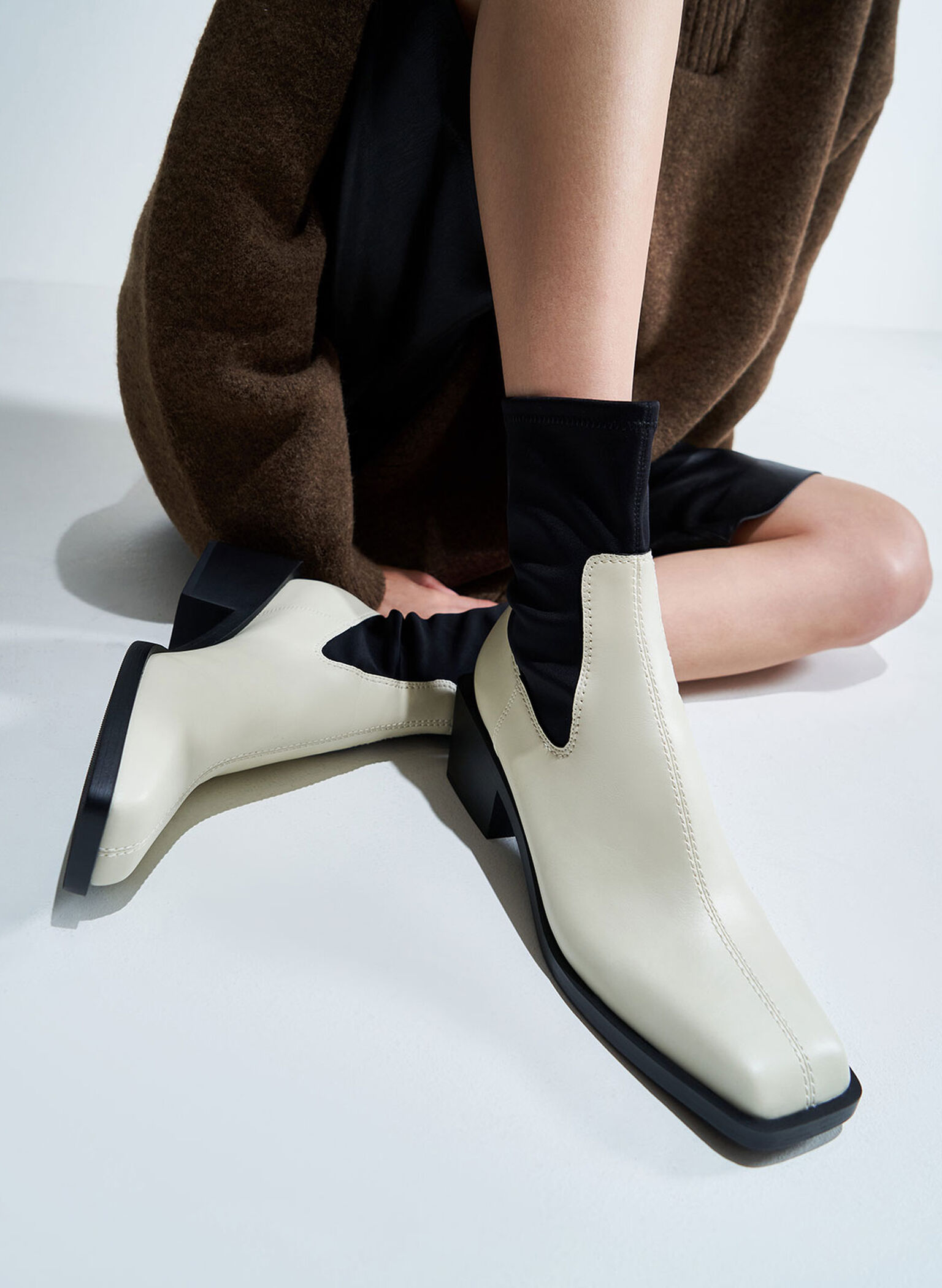 Two-Tone Sock Boots, Chalk, hi-res