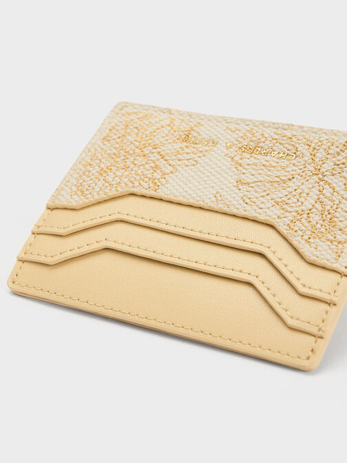 Floral Illustrated Canvas Card Holder, Beige, hi-res