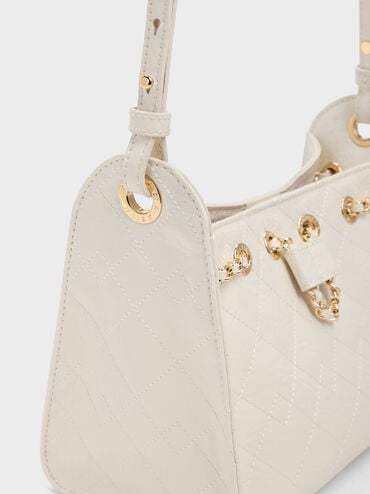Duo Quilted Drawstring Bucket Bag, Cream, hi-res
