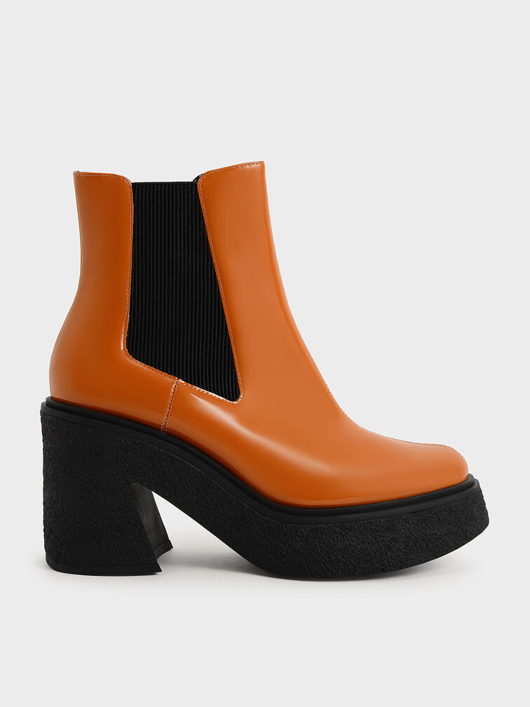 Odette Patent Leather Chelsea Platform Boots, Cognac, hi-res