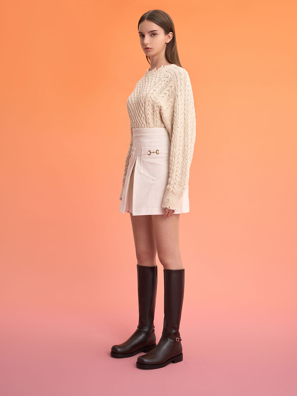 Belted Knee-High Boots, Dark Brown, hi-res