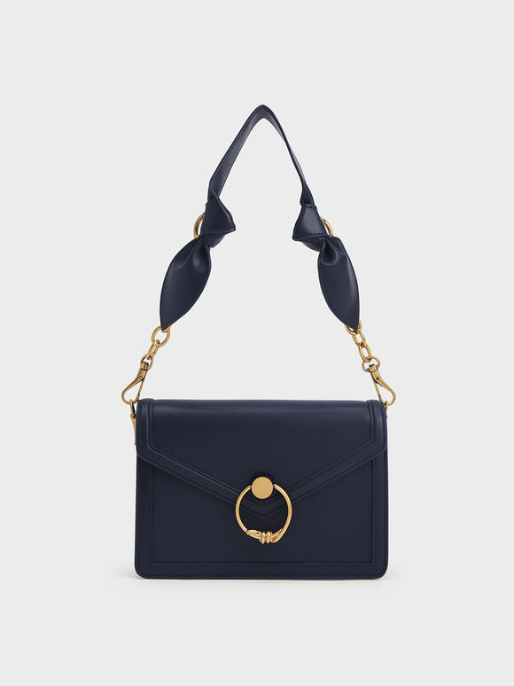 Joelle Ring Push-Lock Envelope Shoulder Bag, Navy, hi-res