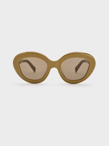 Recycled Acetate Cateye Sunglasses, Khaki, hi-res