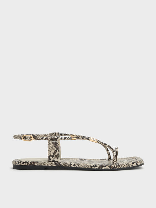 Snake-Print Metallic-Accent Toe-Ring Sandals, Animal Print Natural, hi-res