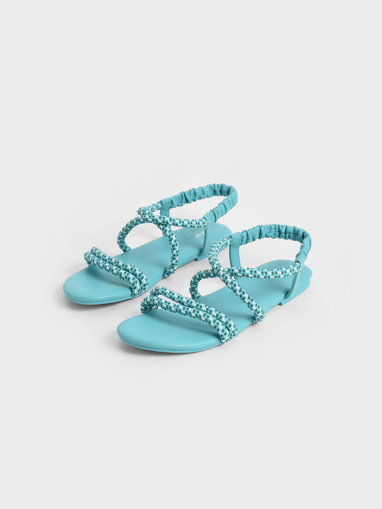 Girls' Printed-Rope Slingback Sandals, Turquoise, hi-res