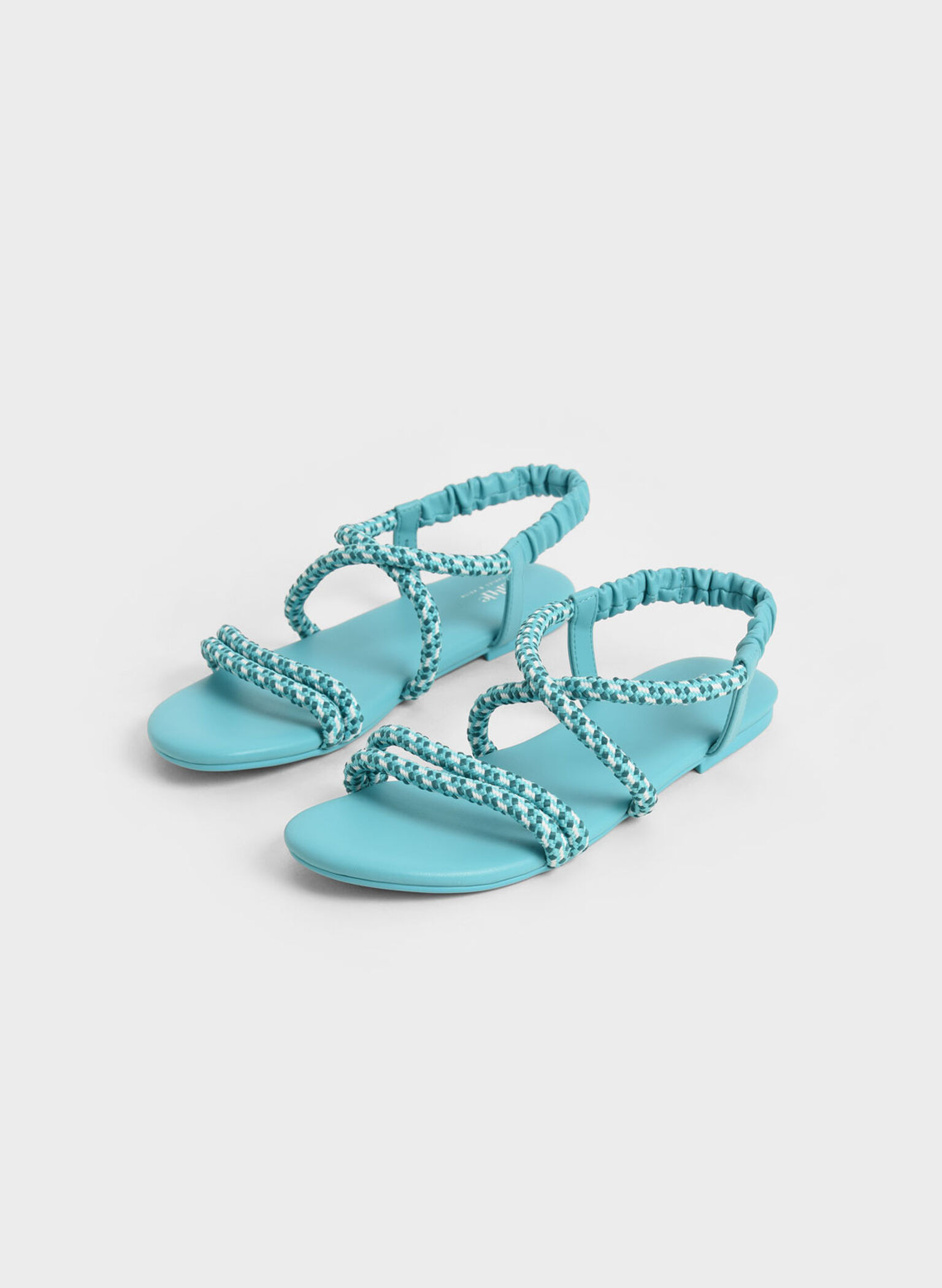 Girls' Printed-Rope Slingback Sandals, Turquoise, hi-res