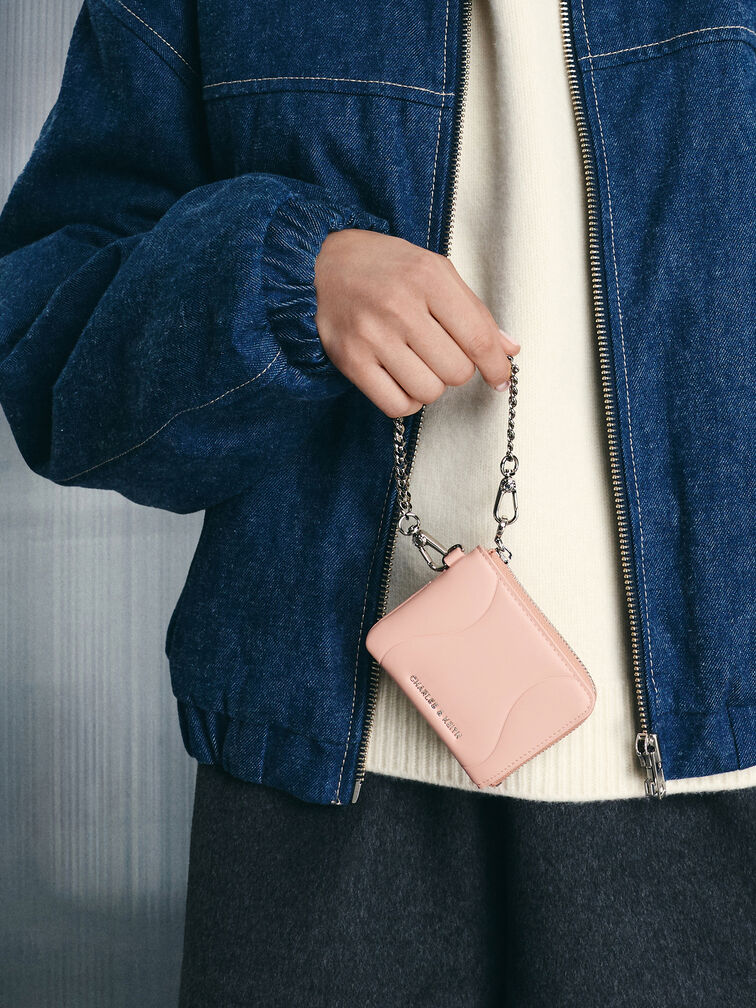 Nelly Wavy-Panel Chain-Strap Wristlet, Light Pink, hi-res