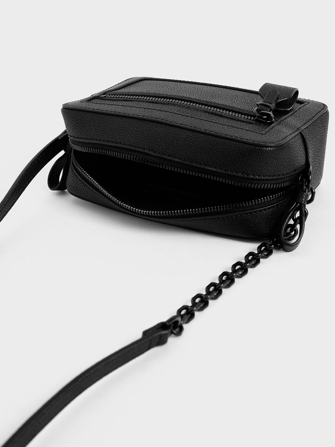 Two-Way Zip Shoulder Bag, Black, hi-res