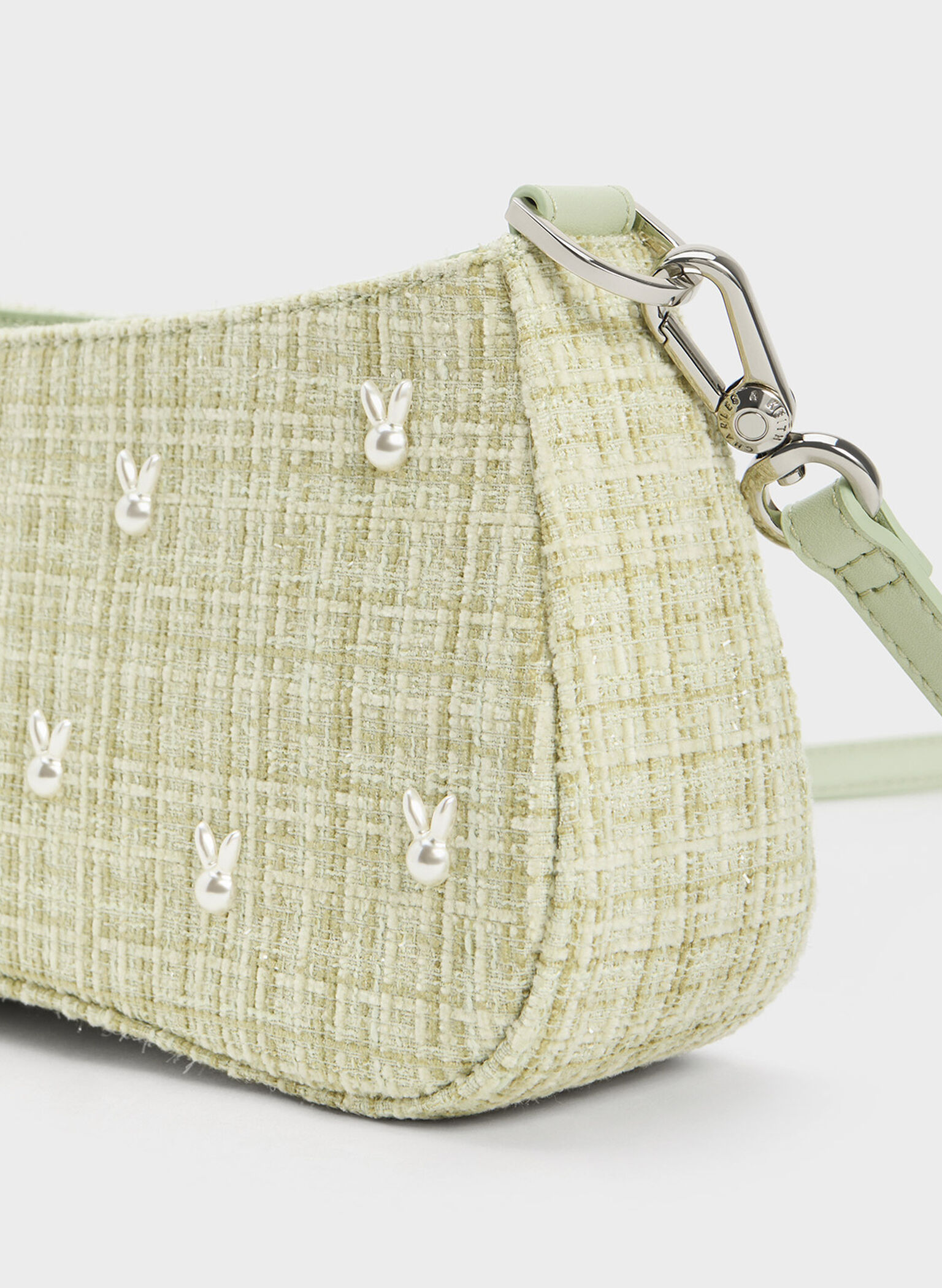 Bunny Tweed Shoulder Bag, Green, hi-res
