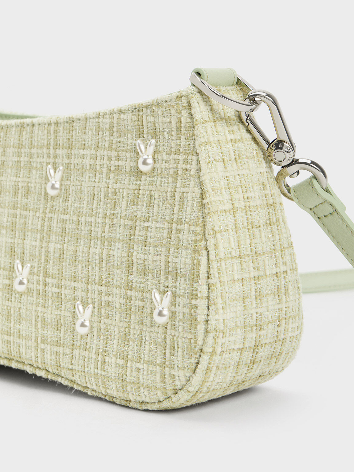 Bunny Tweed Shoulder Bag, Green, hi-res