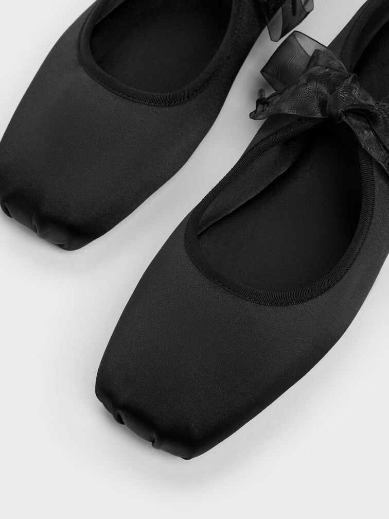 Camila Satin Mary Jane Flats, Black Textured, hi-res