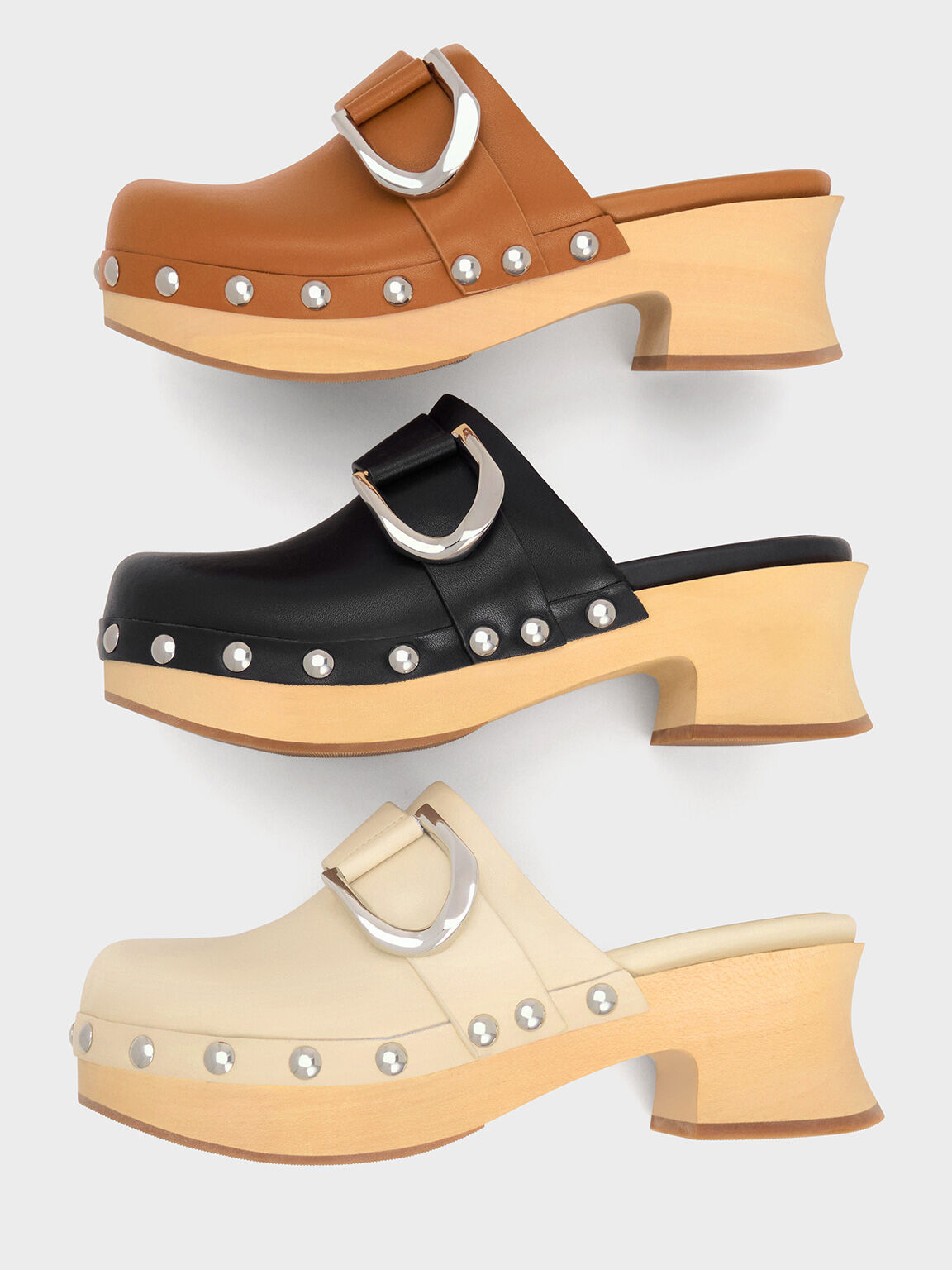 Gabine Studded Leather Clogs Chalk