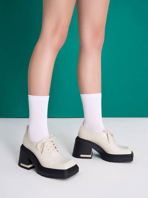 Emery Geometric Chunky Oxfords, White, hi-res