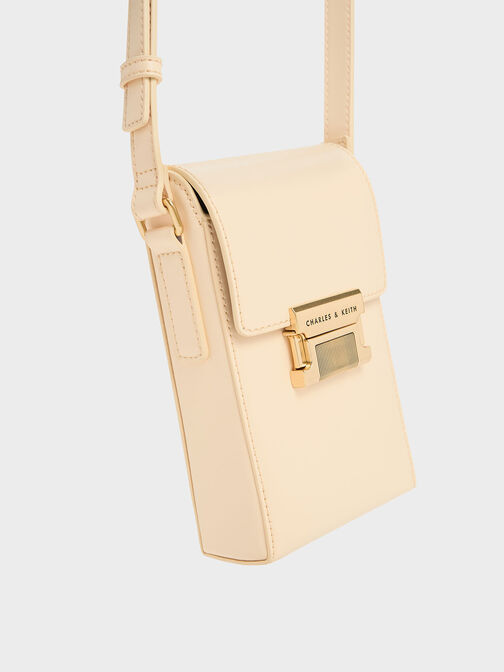 Bolsa alargada con acento metálico, Beige, hi-res