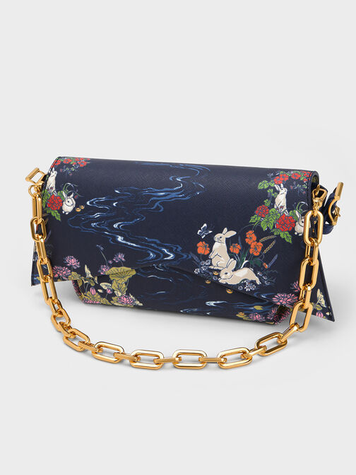Rabbit Illustrated Geometric Bag, Navy, hi-res