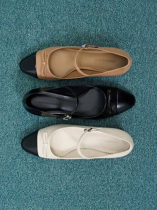 Bow Cap-Toe Mary Jane Pumps, Chalk, hi-res
