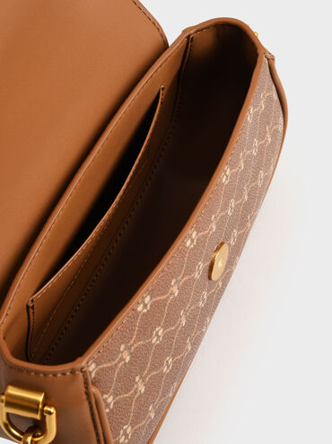 Este Chain Handle Printed Bag, Chocolate, hi-res